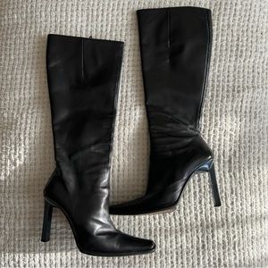 *sold* Vintage Y2K black Italian leather knee high square pointy toe boots